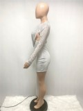 Silver Sequin Cut Out Long Sleeve Mini Cocktail Dress
