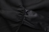 Black Deep-V Pad Shoulder Wrap Mini Blazer Dress