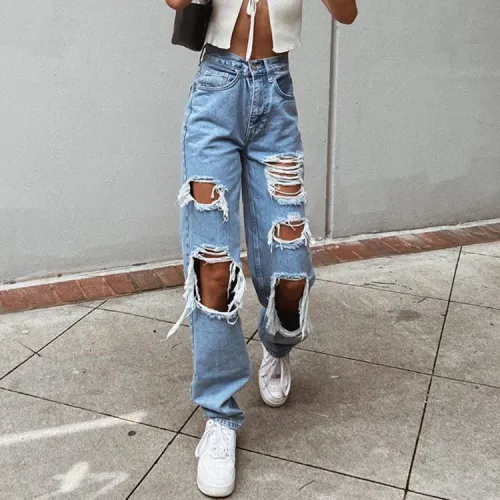 Street Style Ripped Black Jeans