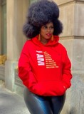 Plus Size Red Print Pullover Hoody Top with Kangaroo Pocket