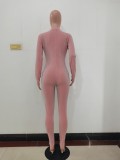 Pink Zipped Up Long Sleeve Slim Fit Jumpsuit