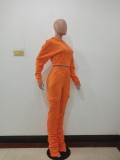 Orange Drawstring Hoody Crop Top and Pants 2PCS Set