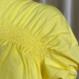 Yellow Oversizes Midi Neck Pleated Irregular Dress