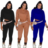 Blue High Neck Zippered Crop Top and Tight Pants Set