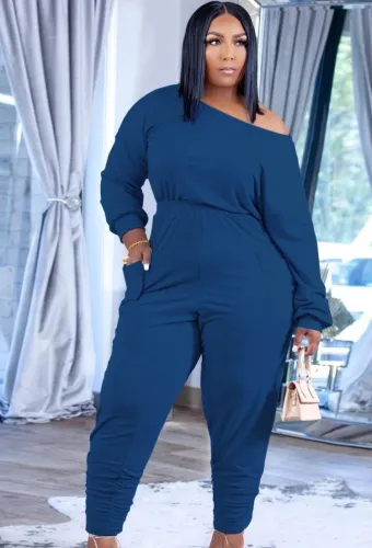 Blue Long Sleeves Shirt and Stack Pants with Pocket 2PCS Set
