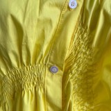 Yellow Oversizes Midi Neck Pleated Irregular Dress