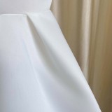 White Silk Puff Long Sleeve O-Neck Mermaid Long Dress