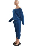 Blue Long Sleeves Shirt and Stack Pants with Pocket 2PCS Set