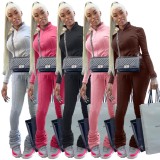Rose Zipped Up Turtleneck Crop Top and Pants Two Piece Set