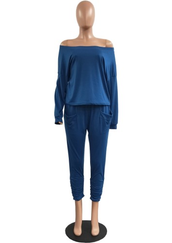 Blue Long Sleeves Shirt and Stack Pants with Pocket 2PCS Set