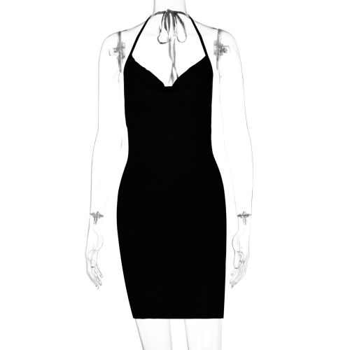 Sexy Black Cami Cowl Neck Slit Mini Dress