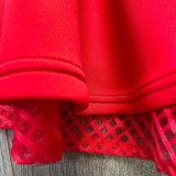 Red Silk Puff Long Sleeve O-Neck Mermaid Long Dress
