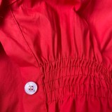 Red Oversizes Midi Neck Pleated Irregular Dress