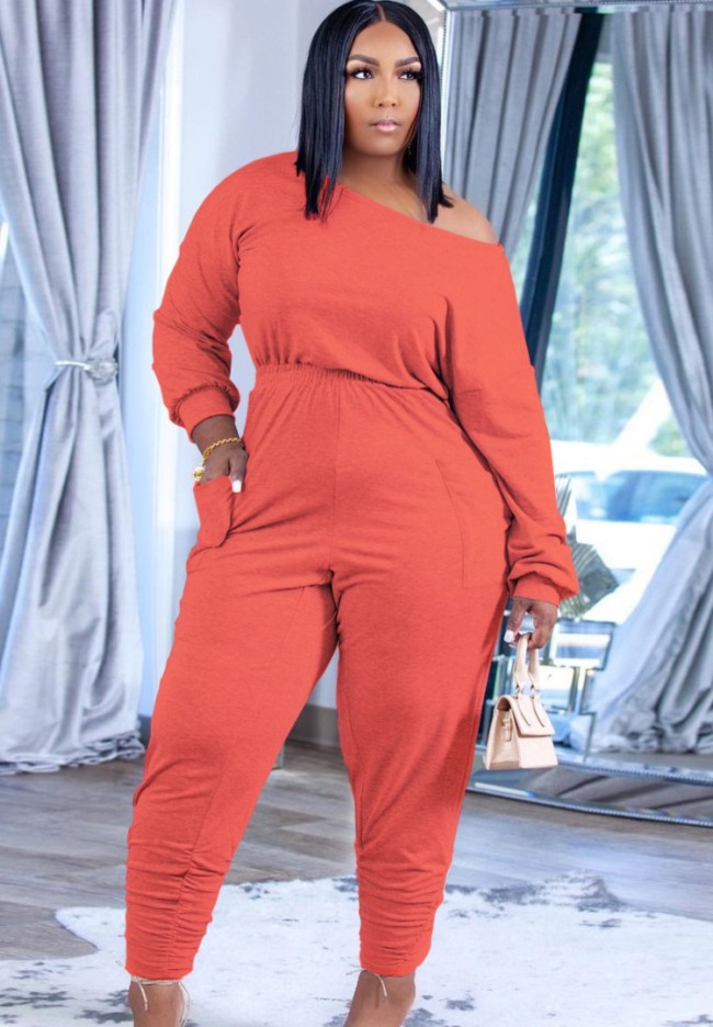 Orange Long Sleeves Shirt and Stack Pants with Pocket 2PCS Set