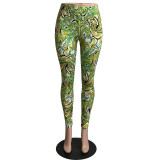 Green Print Fashion Tight Jogging Pants