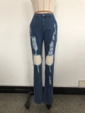 Blue Knee-exposed Ripped Jeans