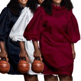 Plus Size Wine Hollow Out Ruffled Half Sleeve Midi Dress and Cami Dress 2PCS Sets