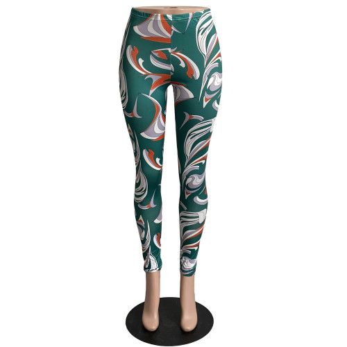 Green Print Fashion Tight Jogging Pants