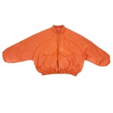 Orange Zipped Up Long Sleeve Stand Collar Down Coat