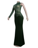 Green Sequins One Shoulder High Neck Tight Long Evening Dress