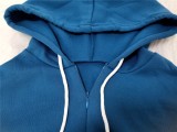Blue Cut Out Shoulder Hoody Crop Top and Wrinkles Pants 2PCS Set