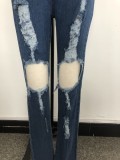 Blue Knee-exposed Ripped Jeans