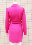 Rose Turndown Collar Double-Breasted Blazer Dress with Belt
