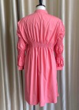 Pink Oversizes Midi Neck Pleated Irregular Dress
