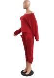Red Long Sleeves Shirt and Stack Pants with Pocket 2PCS Set