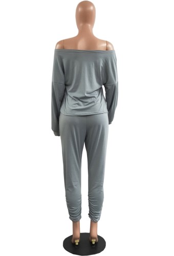 Grey Long Sleeves Shirt and Stack Pants with Pocket 2PCS Set
