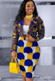 MultiColor Short Blazer and Midi Pencil Skirt 2PCS Set