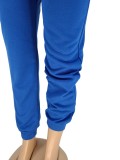 Blue O-Neck Drop Shoulder Crop Top and Sweatpants 2PCS Set