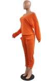 Orange Long Sleeves Shirt and Stack Pants with Pocket 2PCS Set
