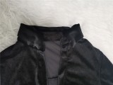 Black Velour Tie Deep-V Turndown Collar Mini Dress