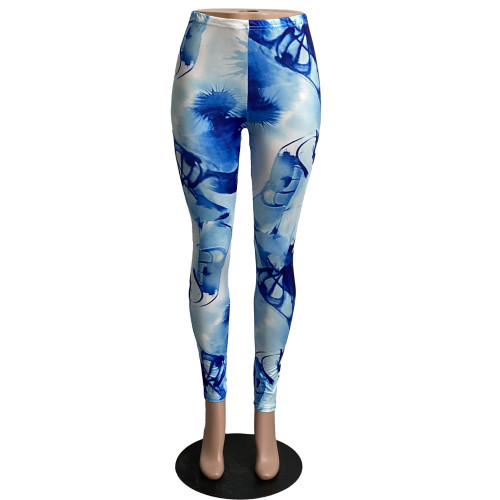 Print Blue Fashion Tight Jogging Pants