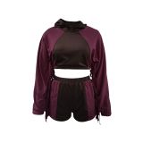 Color Block Tassel Batwing Sleeves Two Piece Shorts Set