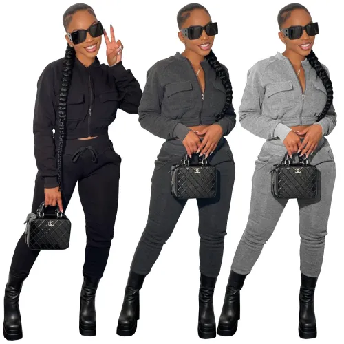 Dark Gray Winter Warm Cargo Two Pieces Tracksuits