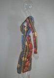Print Cut Out Criss Cross Long Sleeves Long Slinky Dress