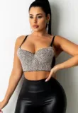 Rhinestone Black Cami Crop Top