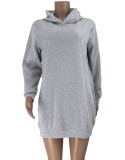 Grey Print Long Sleeves Hoody Mini Sweatshirt Dress