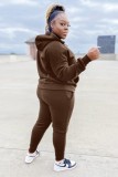 Brown Hoody Long Sleeves Top and Pants with Pocket 2PCS Set