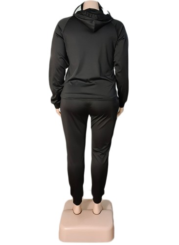 Black Hoody Long Sleeves Top and Pants with Face Cover 3PCS Set