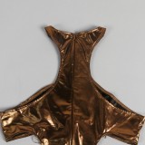 Brown Metallic Cut Out Chains Halter Sleeveless Maxi Dress