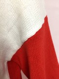 Contrast Color Knit Turtleneck Drop Shoulder Slit Loose Crop Top