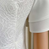 White Jacquard Floral Ruffle Short Sleeve One Shoulder Long Dress