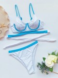 White and Blue Contrast Push Up Cami Bikini 2PCS Set