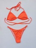Orange Halter Bikini and Tie Crop Top with Mini Skirt 4PCS Set Swimwear