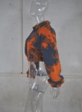 Tie Dye Print Fleece Zipper Up Short Jacket