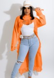 Orange High Low Tassels Long Sleeves Irregular Sweater Top
