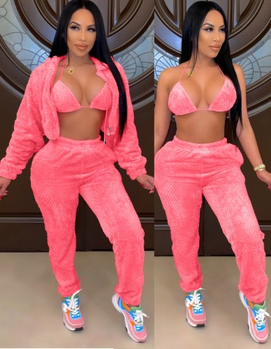 Rose Triangle Bra and Hoody Top and and Pants 3PCS Set